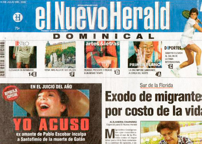 El Nuevo Herald, July 16th 2006, special report on Virginia Vallejo’s testimony against senator Alberto Santofimio